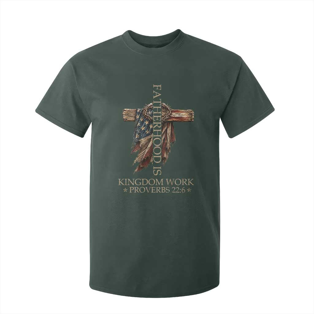 Fatherhood Is Kingdom Work T Shirt For Kid Vintage American Flag Christian Dad Gift