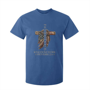 Fatherhood Is Kingdom Work T Shirt For Kid Vintage American Flag Christian Dad Gift