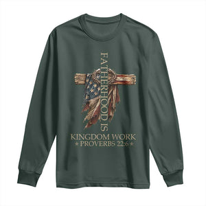 Fatherhood Is Kingdom Work Long Sleeve Shirt Vintage American Flag Christian Dad Gift
