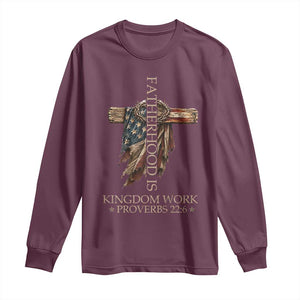 Fatherhood Is Kingdom Work Long Sleeve Shirt Vintage American Flag Christian Dad Gift
