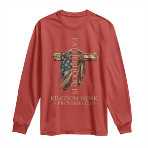 Fatherhood Is Kingdom Work Long Sleeve Shirt Vintage American Flag Christian Dad Gift