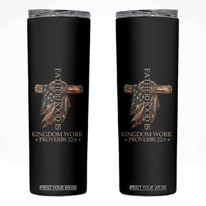 Fatherhood Is Kingdom Work Skinny Tumbler Vintage American Flag Christian Dad Gift