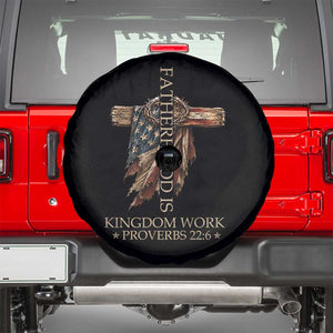 Fatherhood Is Kingdom Work Spare Tire Cover Vintage American Flag Christian Dad Gift