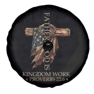 Fatherhood Is Kingdom Work Spare Tire Cover Vintage American Flag Christian Dad Gift
