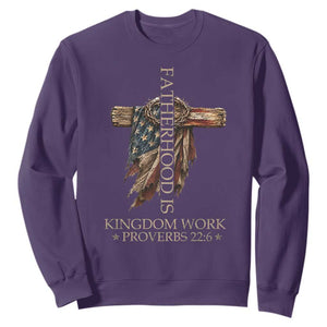 Fatherhood Is Kingdom Work Sweatshirt Vintage American Flag Christian Dad Gift
