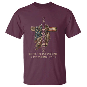 Fatherhood Is Kingdom Work T Shirt Vintage American Flag Christian Dad Gift