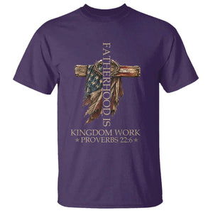 Fatherhood Is Kingdom Work T Shirt Vintage American Flag Christian Dad Gift