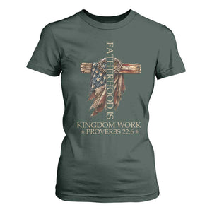 Fatherhood Is Kingdom Work T Shirt For Women Vintage American Flag Christian Dad Gift