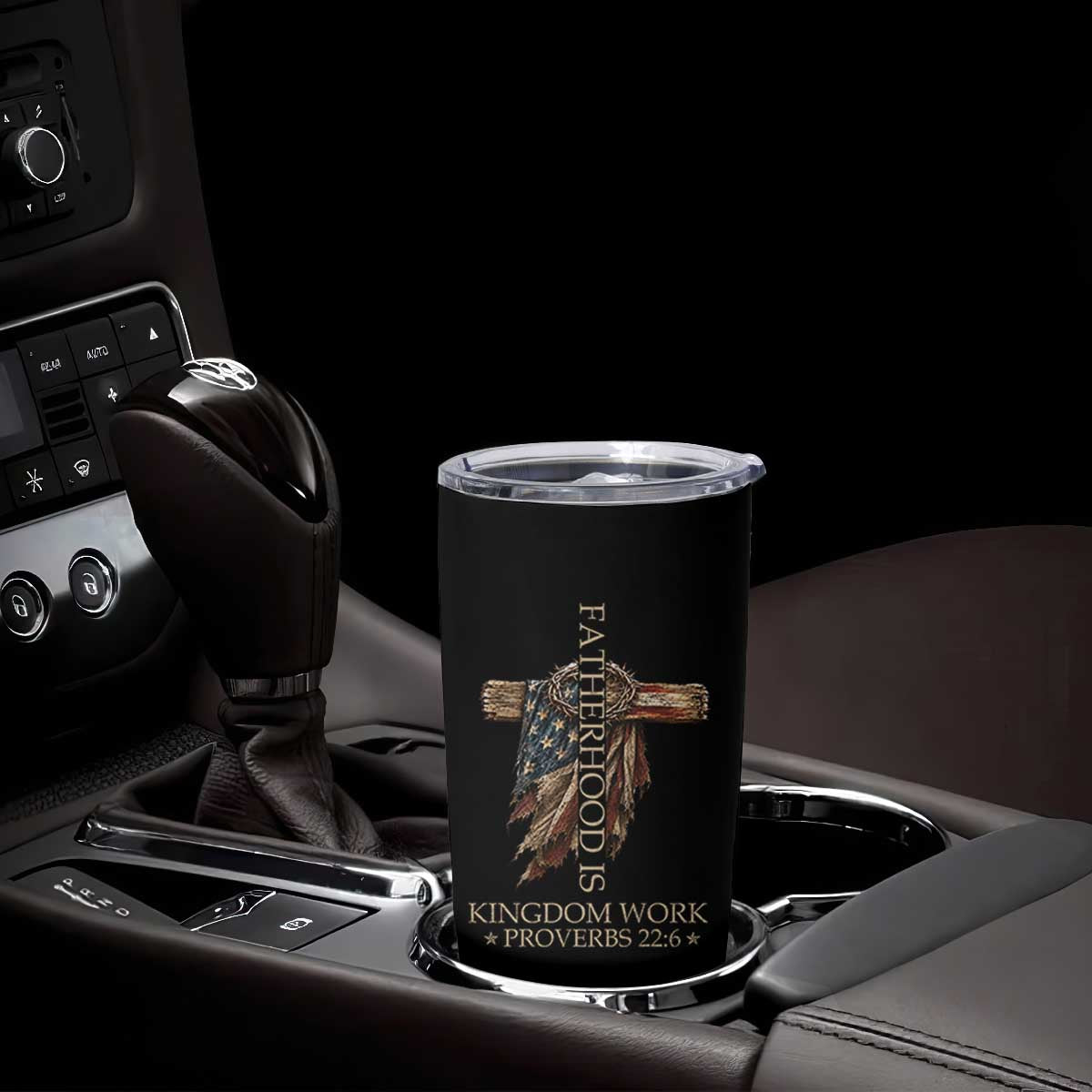 Fatherhood Is Kingdom Work Tumbler Cup Vintage American Flag Christian Dad Gift