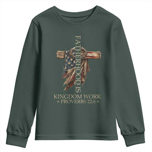 Fatherhood Is Kingdom Work Youth Sweatshirt Vintage American Flag Christian Dad Gift
