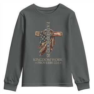 Fatherhood Is Kingdom Work Youth Sweatshirt Vintage American Flag Christian Dad Gift