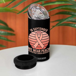 In September We Wear Peach 4 in 1 Can Cooler Tumbler Endometrial Cancer Awareness Support