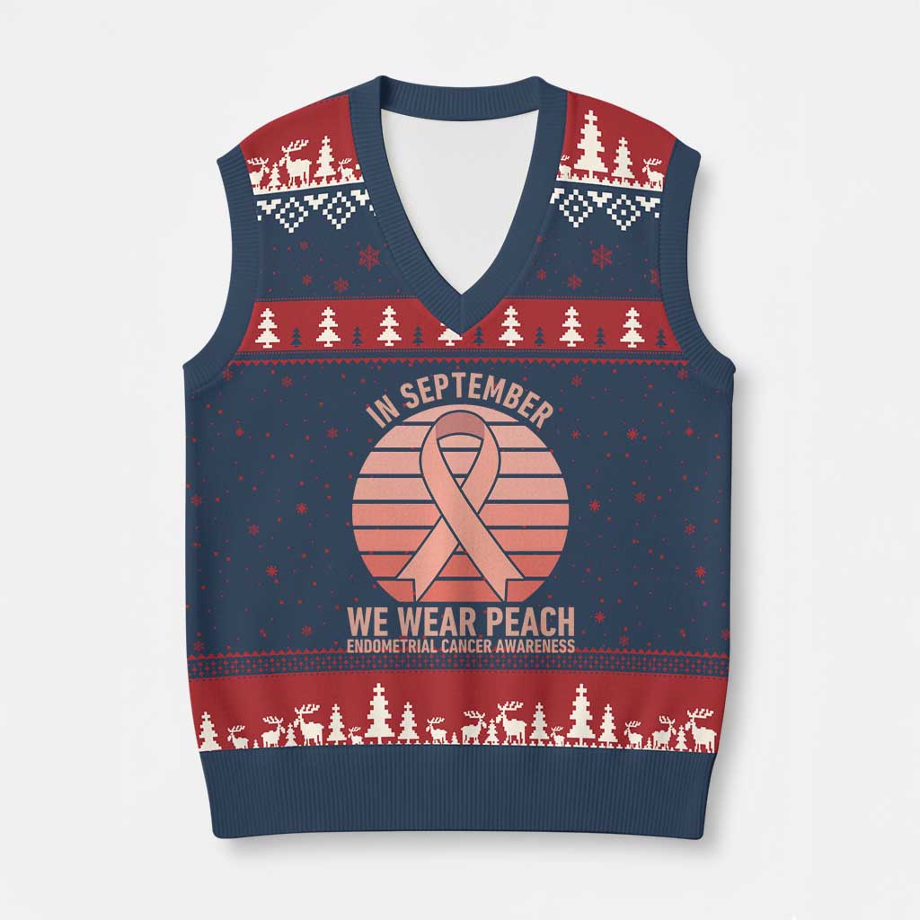In September We Wear Peach V-Neck Knit Sweater Vest Endometrial Cancer Awareness Support