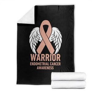 Endometrial Cancer Warrior Throw Blanket Peach Ribbon Angel Wings Support