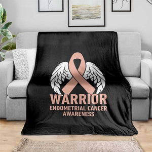Endometrial Cancer Warrior Throw Blanket Peach Ribbon Angel Wings Support