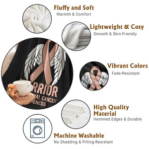 Endometrial Cancer Warrior Throw Blanket Peach Ribbon Angel Wings Support