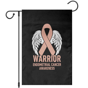 Endometrial Cancer Warrior Garden Flag Peach Ribbon Angel Wings Support