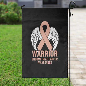 Endometrial Cancer Warrior Garden Flag Peach Ribbon Angel Wings Support