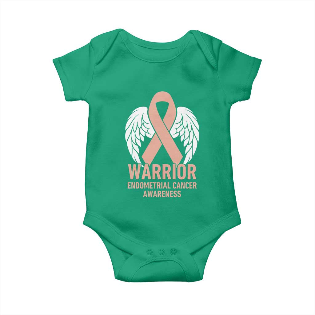 Endometrial Cancer Warrior Baby Onesie Peach Ribbon Angel Wings Support