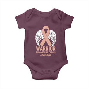 Endometrial Cancer Warrior Baby Onesie Peach Ribbon Angel Wings Support