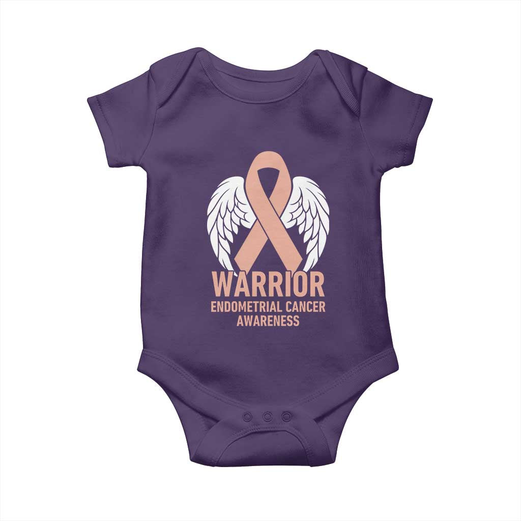 Endometrial Cancer Warrior Baby Onesie Peach Ribbon Angel Wings Support
