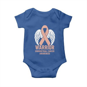 Endometrial Cancer Warrior Baby Onesie Peach Ribbon Angel Wings Support