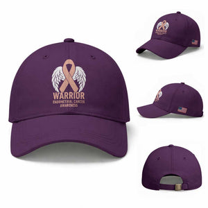 Endometrial Cancer Warrior Baseball Cap Peach Ribbon Angel Wings Support