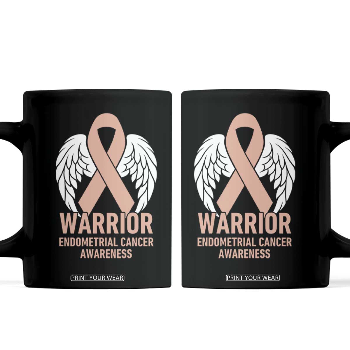 Endometrial Cancer Warrior Coffee Mug Peach Ribbon Angel Wings Support