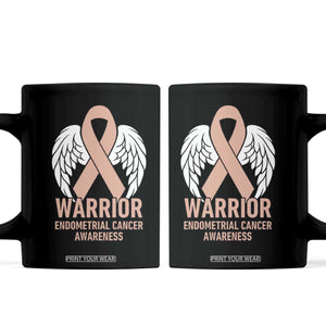 Endometrial Cancer Warrior Coffee Mug Peach Ribbon Angel Wings Support