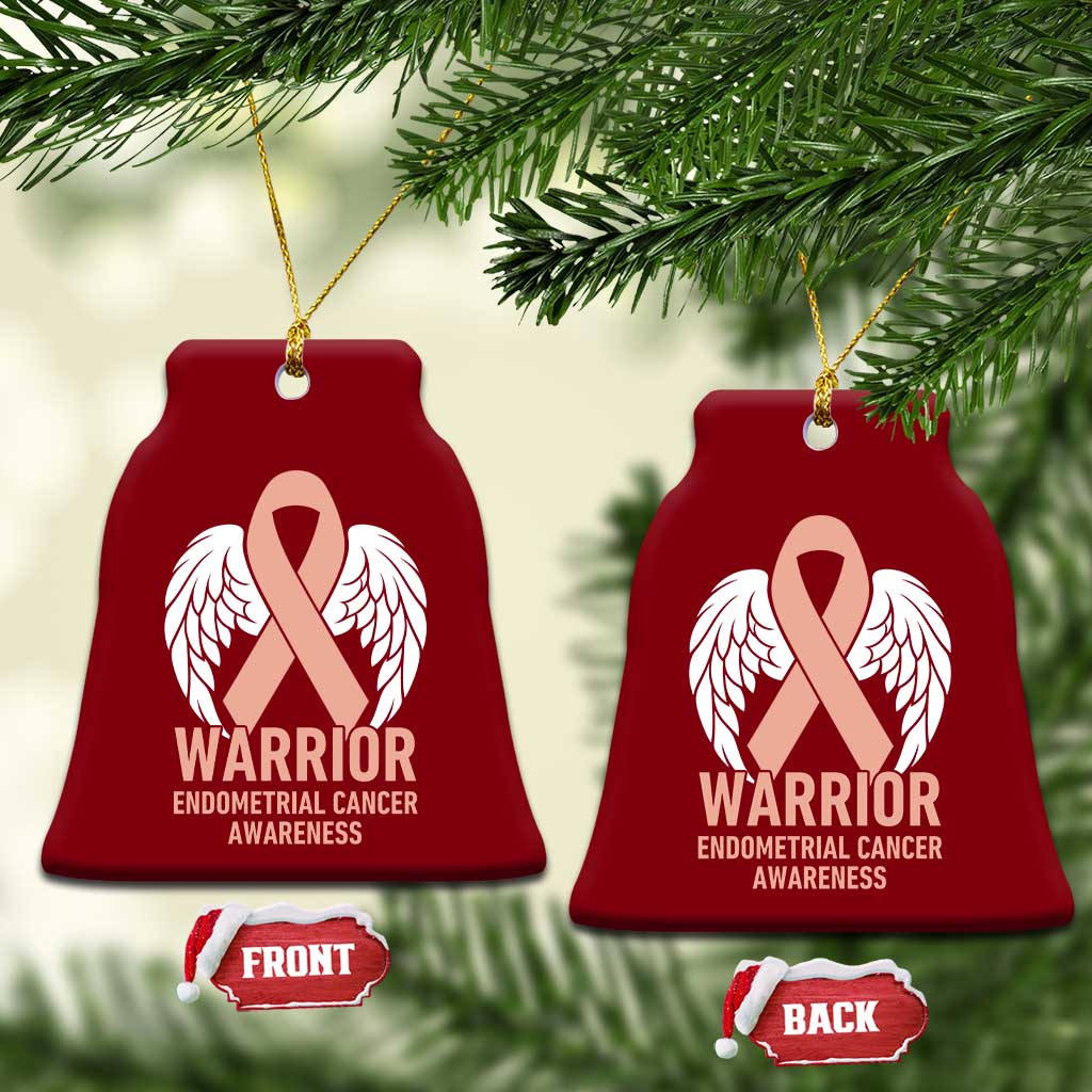 Endometrial Cancer Warrior Ceramic Ornament Peach Ribbon Angel Wings Support