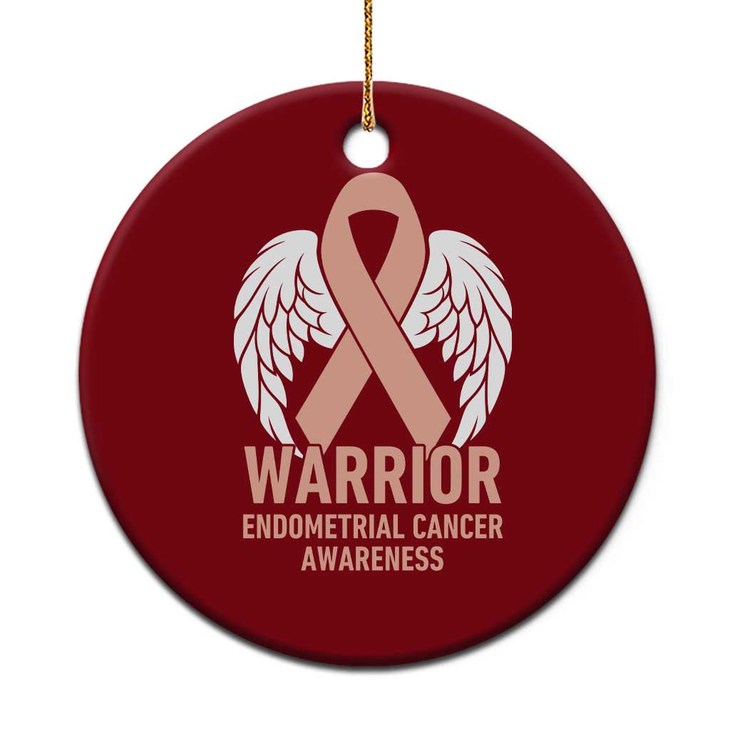 Endometrial Cancer Warrior Ceramic Ornament Peach Ribbon Angel Wings Support