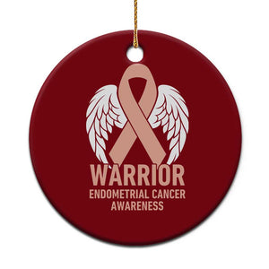 Endometrial Cancer Warrior Ceramic Ornament Peach Ribbon Angel Wings Support