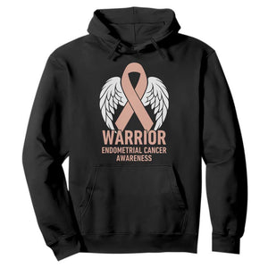 Endometrial Cancer Warrior Hoodie Peach Ribbon Angel Wings Support