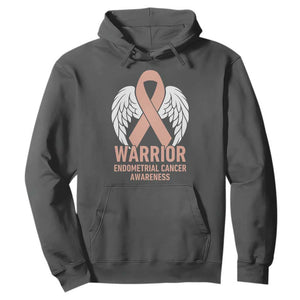 Endometrial Cancer Warrior Hoodie Peach Ribbon Angel Wings Support