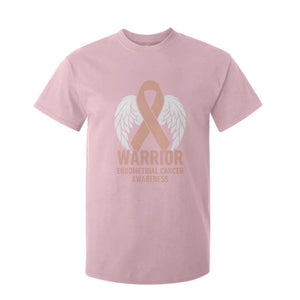 Endometrial Cancer Warrior T Shirt For Kid Peach Ribbon Angel Wings Support