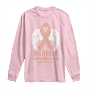 Endometrial Cancer Warrior Long Sleeve Shirt Peach Ribbon Angel Wings Support