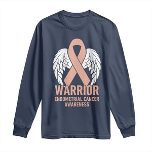 Endometrial Cancer Warrior Long Sleeve Shirt Peach Ribbon Angel Wings Support