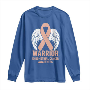 Endometrial Cancer Warrior Long Sleeve Shirt Peach Ribbon Angel Wings Support