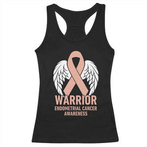 Endometrial Cancer Warrior Racerback Tank Top Peach Ribbon Angel Wings Support