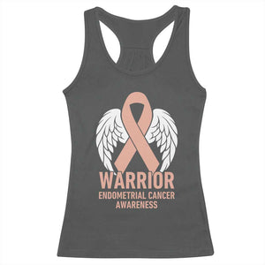 Endometrial Cancer Warrior Racerback Tank Top Peach Ribbon Angel Wings Support