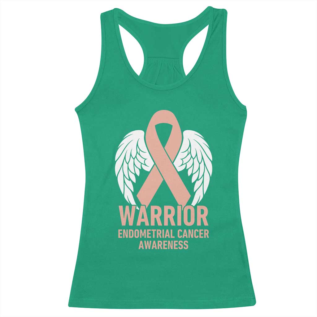Endometrial Cancer Warrior Racerback Tank Top Peach Ribbon Angel Wings Support