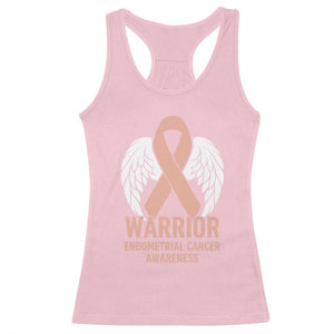 Endometrial Cancer Warrior Racerback Tank Top Peach Ribbon Angel Wings Support