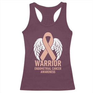 Endometrial Cancer Warrior Racerback Tank Top Peach Ribbon Angel Wings Support