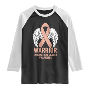 Endometrial Cancer Warrior Raglan Shirt Peach Ribbon Angel Wings Support