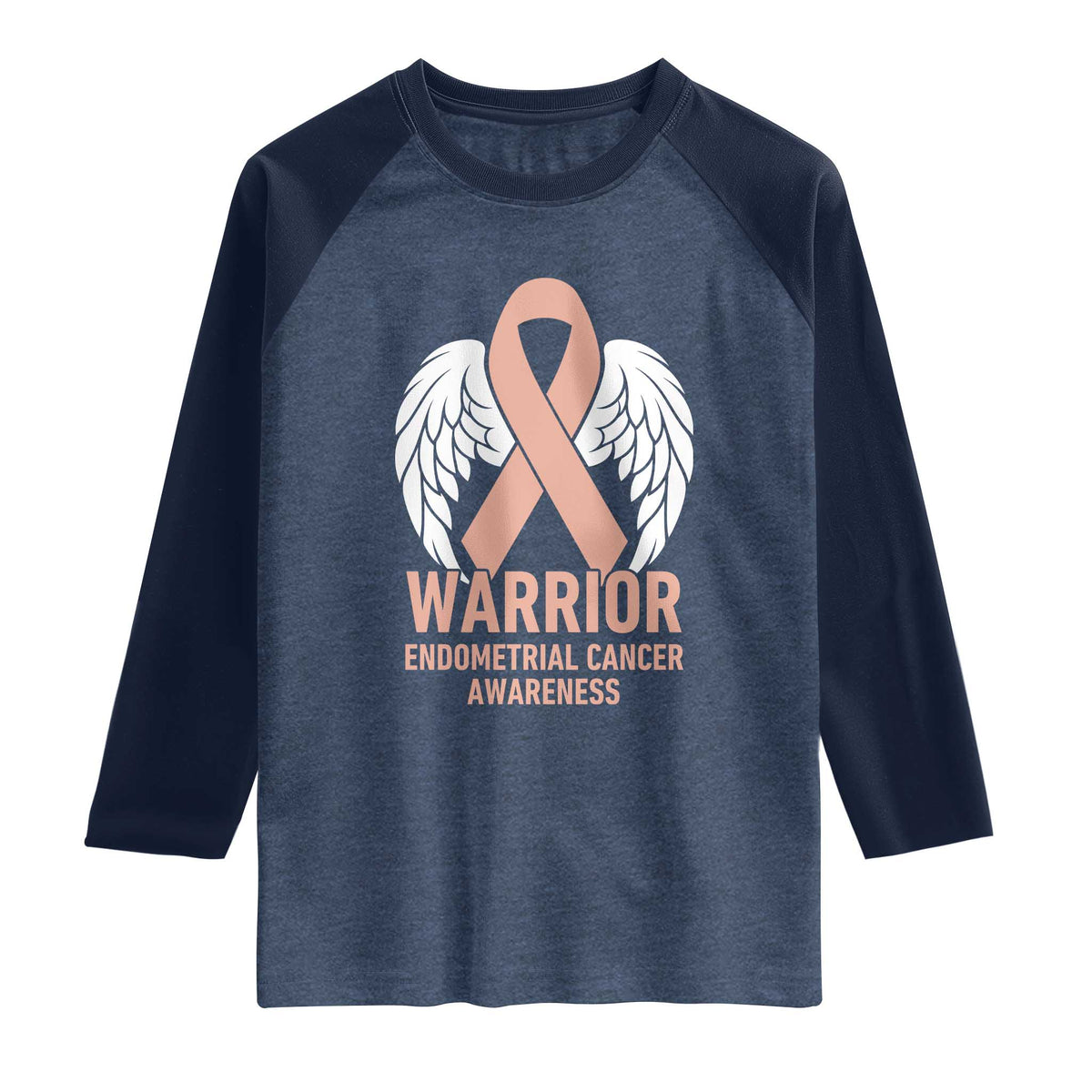 Endometrial Cancer Warrior Raglan Shirt Peach Ribbon Angel Wings Support