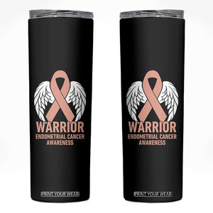 Endometrial Cancer Warrior Skinny Tumbler Peach Ribbon Angel Wings Support