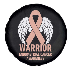 Endometrial Cancer Warrior Spare Tire Cover Peach Ribbon Angel Wings Support