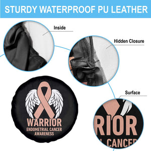 Endometrial Cancer Warrior Spare Tire Cover Peach Ribbon Angel Wings Support