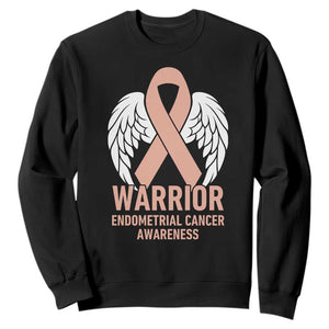 Endometrial Cancer Warrior Sweatshirt Peach Ribbon Angel Wings Support