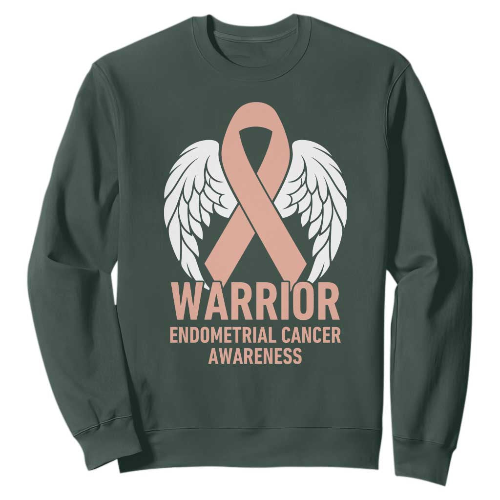Endometrial Cancer Warrior Sweatshirt Peach Ribbon Angel Wings Support